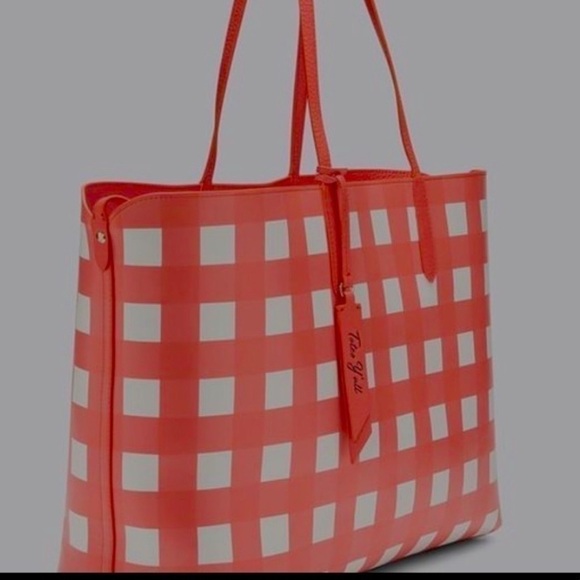 Authentic Draper James Leather Reversible Tote - Coral Gingham - - Picture 9 of 9